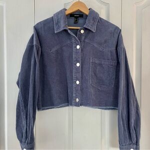 Forever 21 women's cropped, Raw Hem corduroy Blue jacket Med